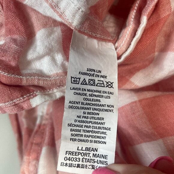 LL Bean Shirt Mens XXLarge 100% Linen Long Sleeve Button Up Plaid Pink Preppy - Picture 3 of 8